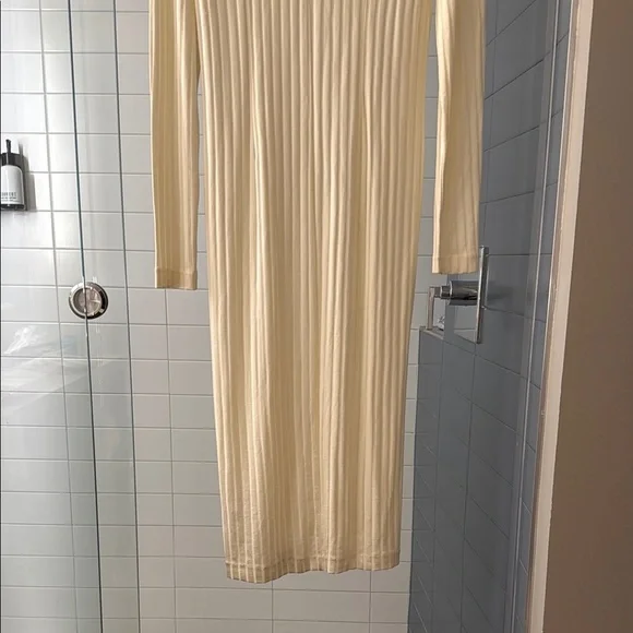 Samsoe Samsoe Jenari Ribbed Knit Eggnog Long Sleeve Sheath Dress Size Large - Picture 10 of 15